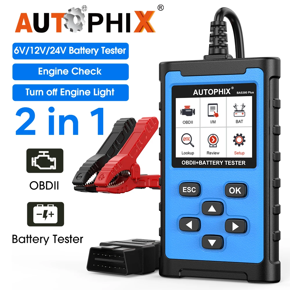 

Autophix BAS300 Plus 6/12/24V Battery Tester OBD2 Engine Check 2-in-1 Automotive Scanner Code Reader OBD 2 Car Diagnostic Tools