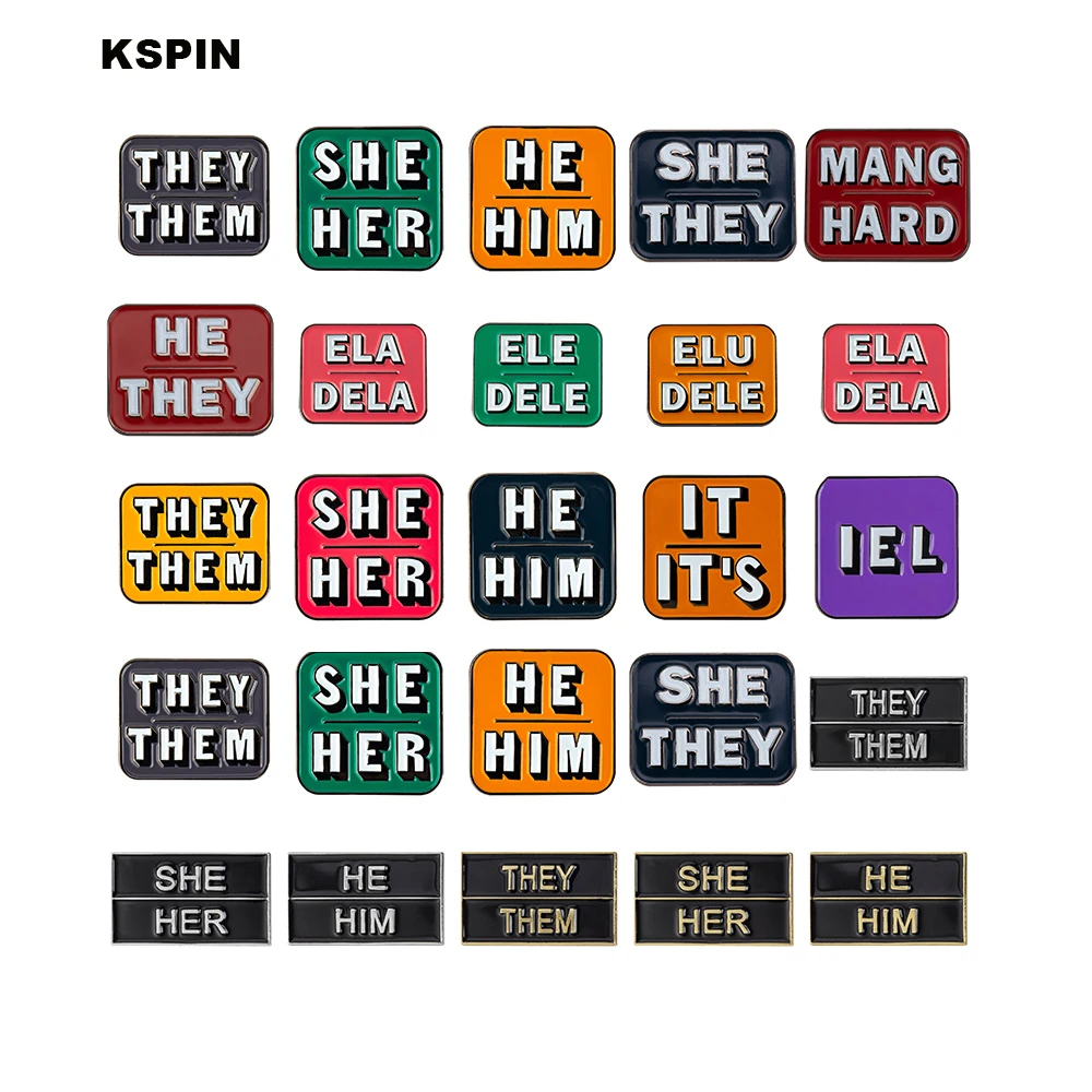 

10pcs a Lot They Them She Her He Him IT IT'S Metal Custom Badge Lapel Pin Flag badge Brooch Pins Badges 10Pcs a Lot