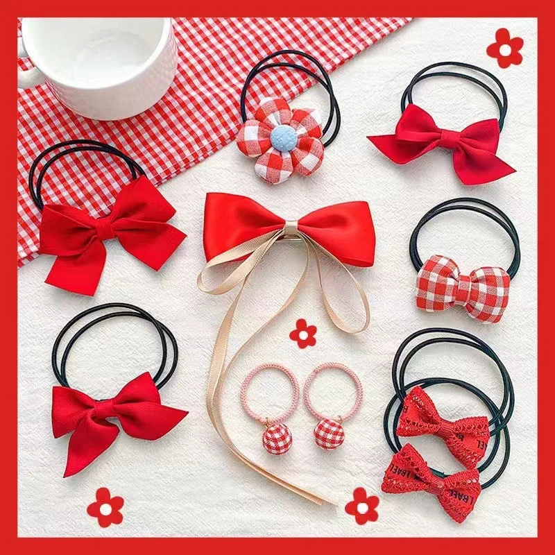 

Children's Rubber Band Baby Girls Fabric Flower Bow Does Not Hurt Hair Cute Rubber Band Ponytail Headdress Wholesale