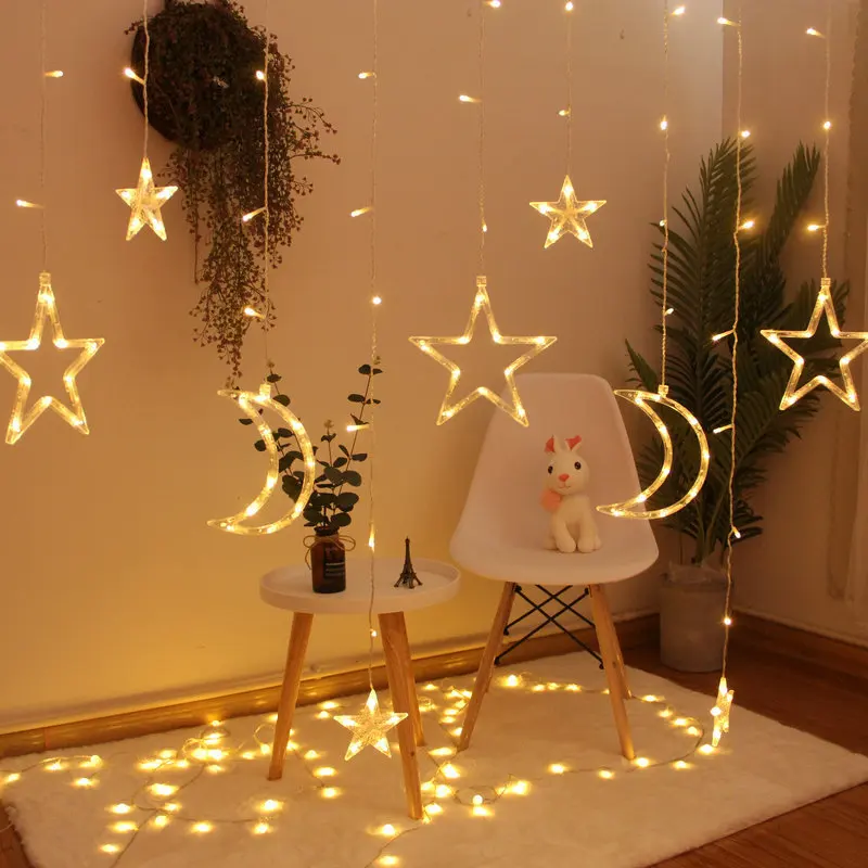 

Moon Star String Curtain light Decor Fairy Room Night Lamp party Lighting Fest Decor Wedding Lantern Star Light Christmas Lamp