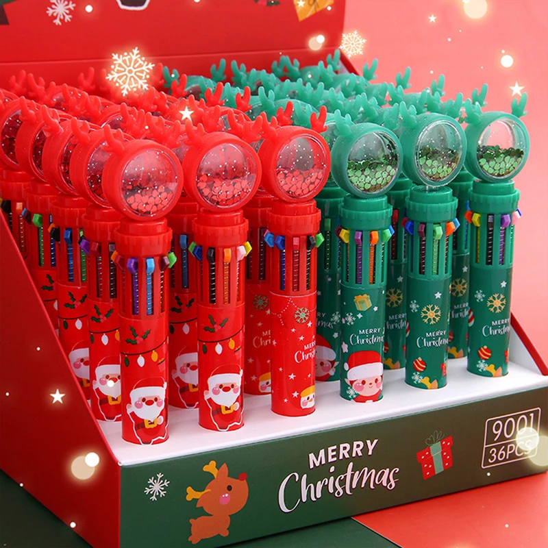 

Рождественская шариковая ручка 10 цветов, шариковая ручка для учеников с прессом, цветная ручка с Санта-Клаусом, шариковая ручка 0,5 мм, школьн...