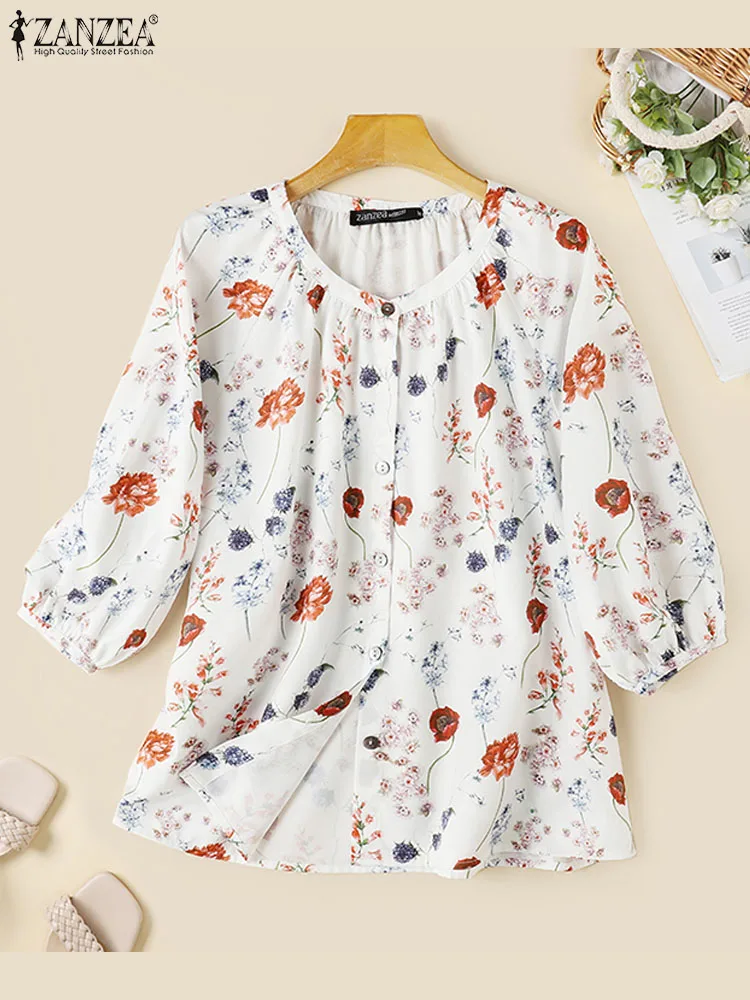 

Women Vintage Blouse 2023 Autumn 3/4 Sleeve Tops ZANZEA Fashion Lantern Sleeve Blusas Casual Loose Bohemian Floral Printed Tunic