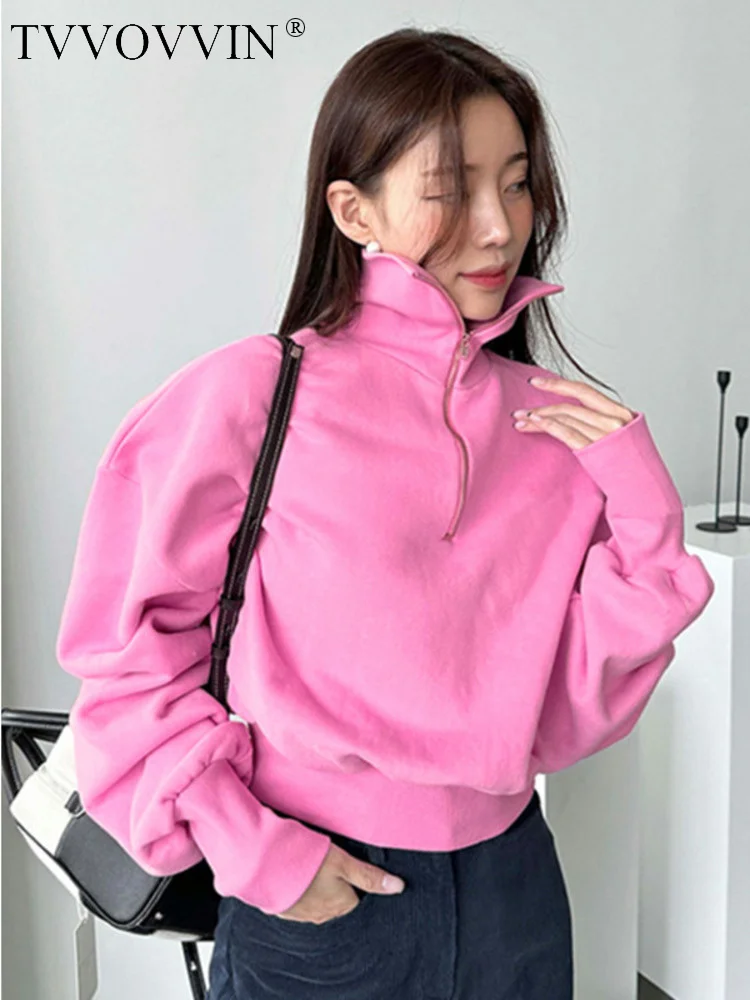 

Autumn TVVOVVIN Korea Winter Elegant Fashion Loose Slim Half Zipper Turtleneck Sweatshirt Fashion Women Tops Sweet E5GI