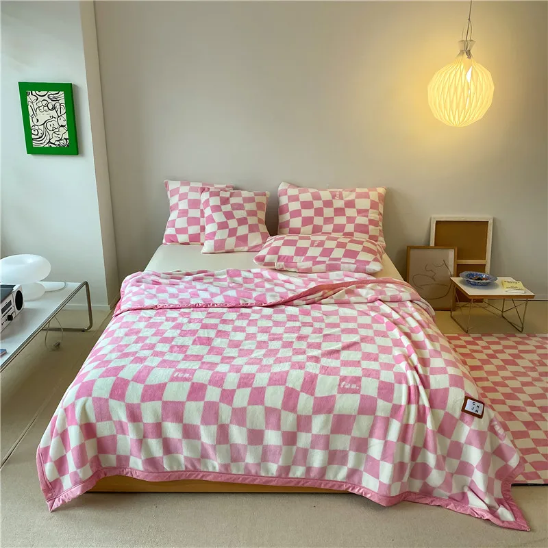 

Fluffy Plaid Blanket Super Soft Coral Fleece Bed Blankets Sofa Cover Nap Shawl Plaid On The Sofa Bedspread Solid Throw Blankets