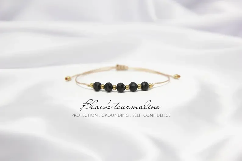 Браслет из черного турмалина и хрусталя в стиле хиппи ювелирные изделия ручной