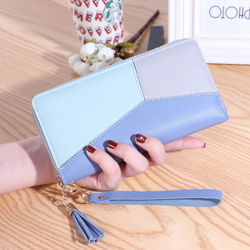QUEENSHOW Fashion Geometric Women's Wallet Female PU Leather Card Holder Long Zipper Wrist Purses Tassel Design Clutch Wallet