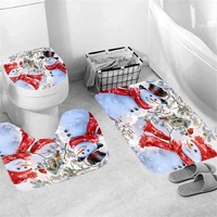 4 pcs xmas shower curtain non slip bathroom rugs funny snowman merry christmas shower curtain sets for bathroom