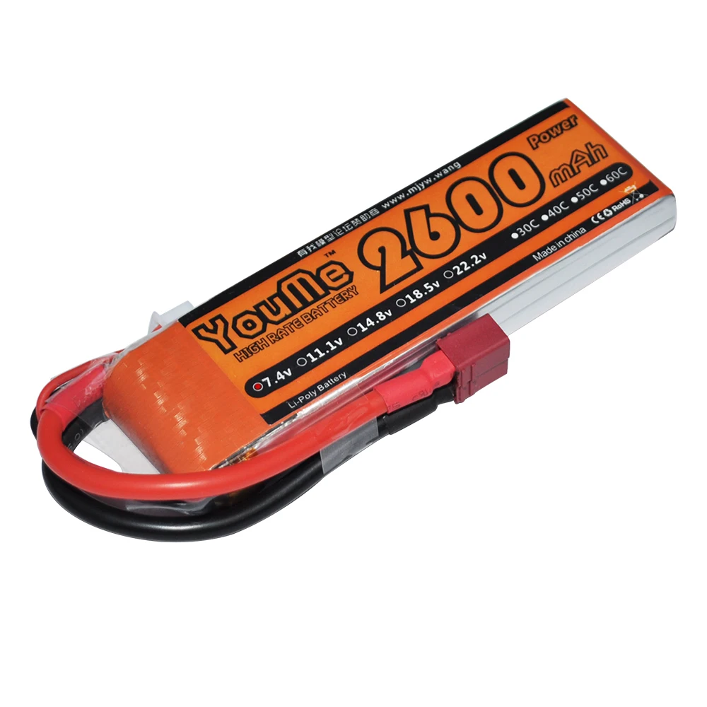 

Youme 7.4V 11.1 14.8V 2 3 4 6S 2600mAh UAV Fixed Wing Model Lithium Battery