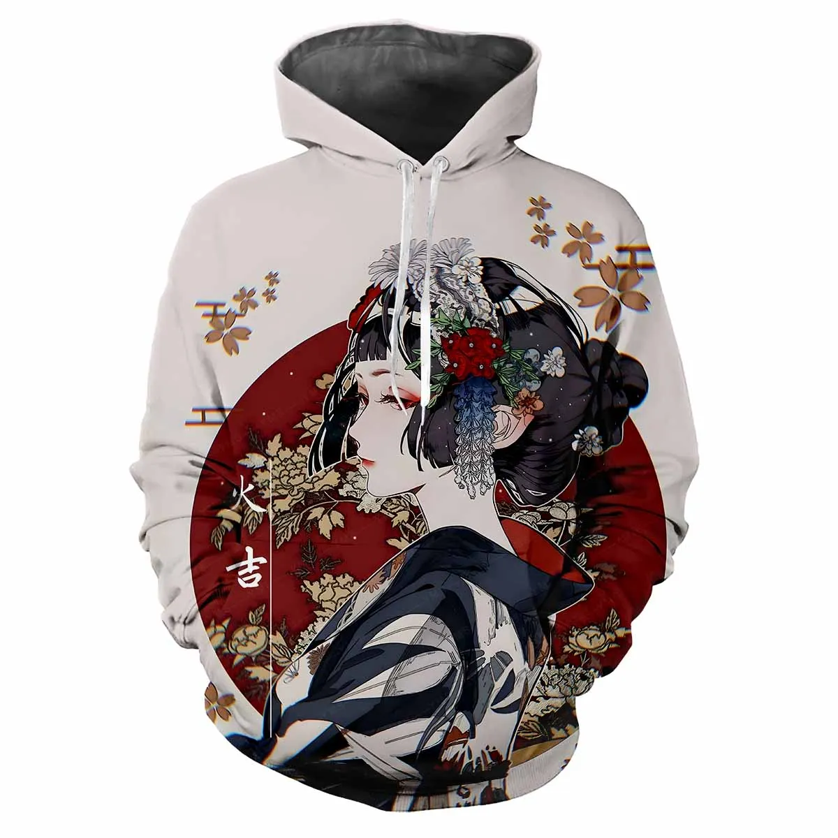 Japanese Kabuki Hoodies Geisha 3D Print Men Hooded Sweatshirts Harajuku Tracksuits Streetwear Pullovers Tops Coat Male Clothing