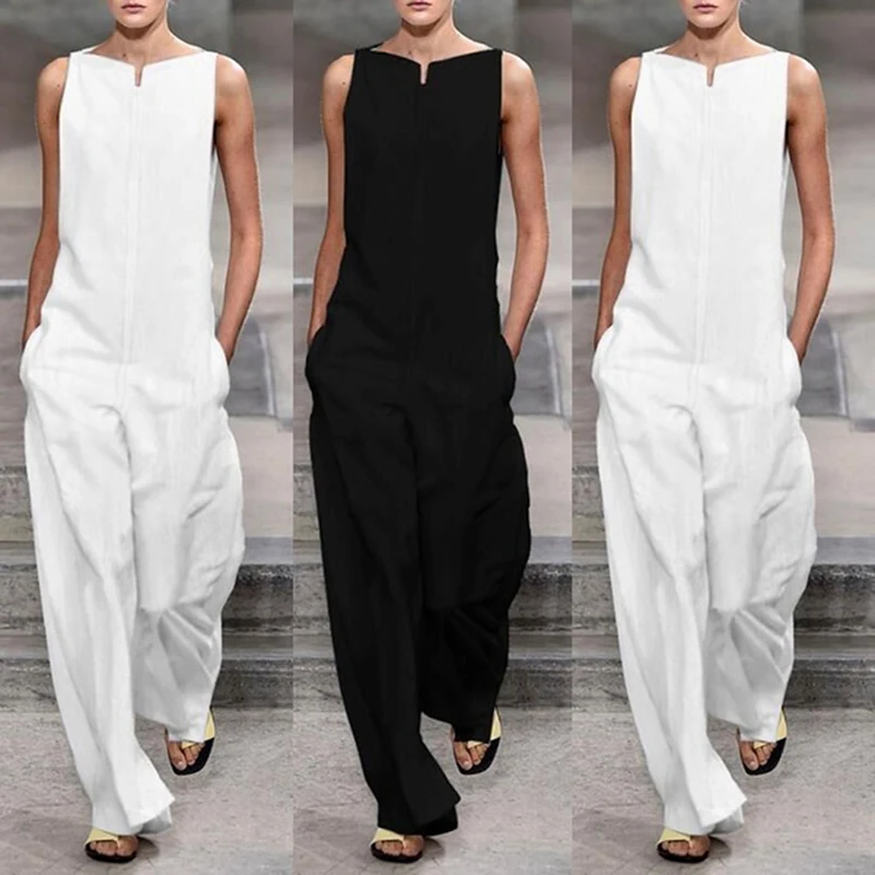 

Summer Female Casual Elegant Loose Jumpsuit Trousers Women Casual Long Pants Overalls White Black