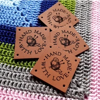 30pcs leather tags personalised logo text for crochet custom square knitting clothes labels handmade label for crafts garment