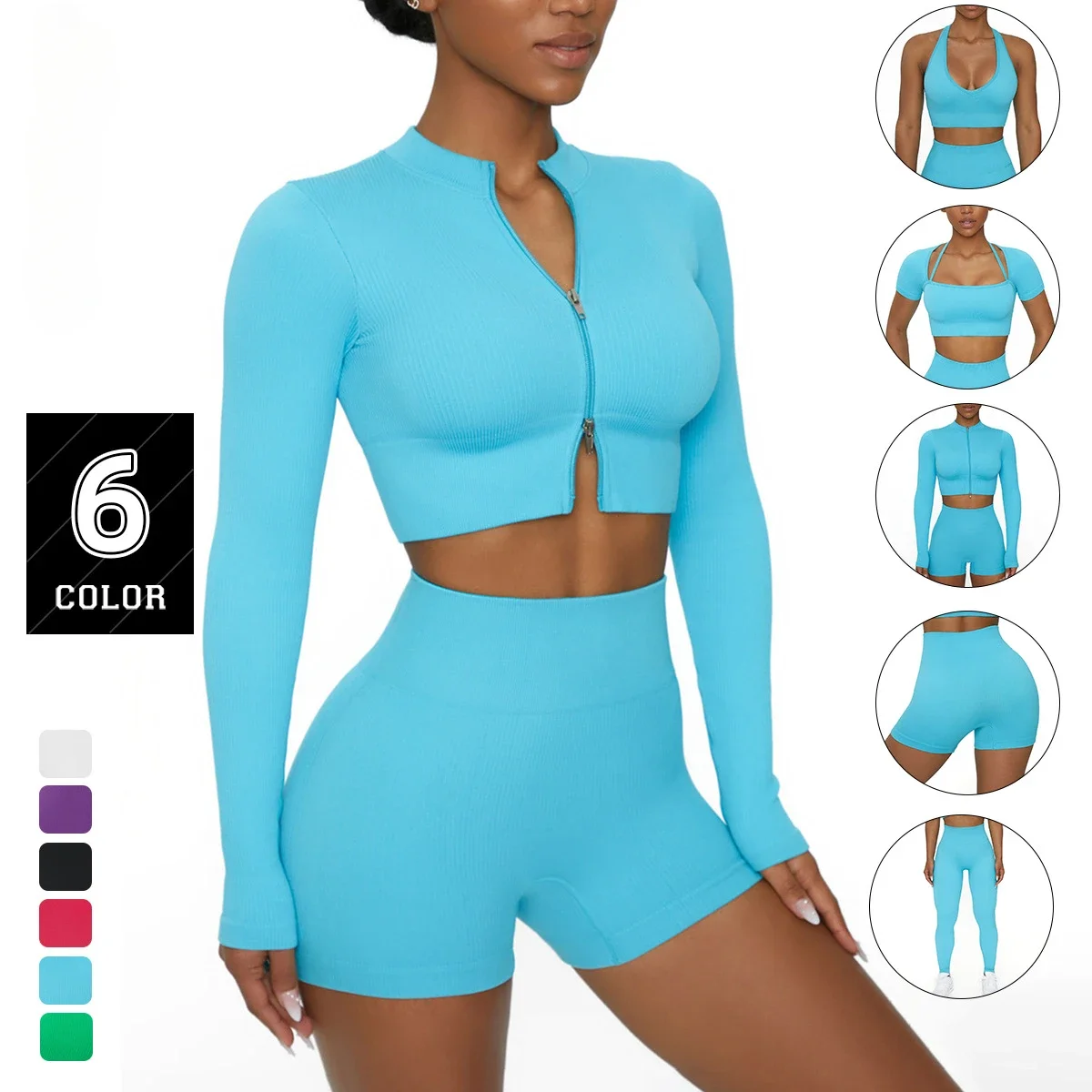 

New Yoga Clothing Set Seamless Zipper Breathable Sports Underwear High Waist Hip Lifting Gym Pants Set