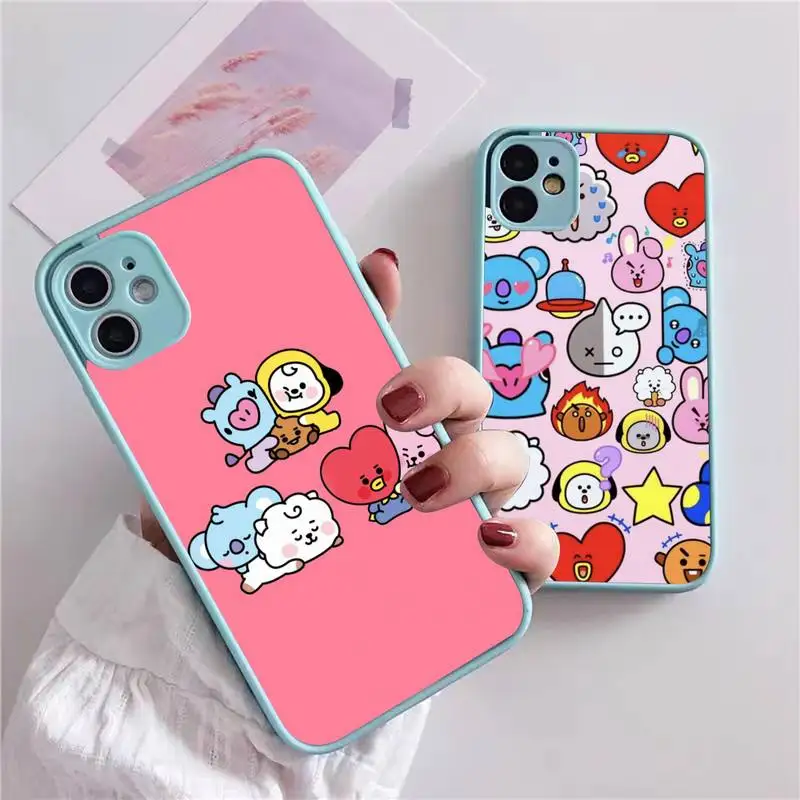 

Zororong Cartoon Funny B-BT21 Phone Case For iphone 13 12 11 xr xs x 7 8 pro max Light blue Soft TPU Silicone Clear Case Cover