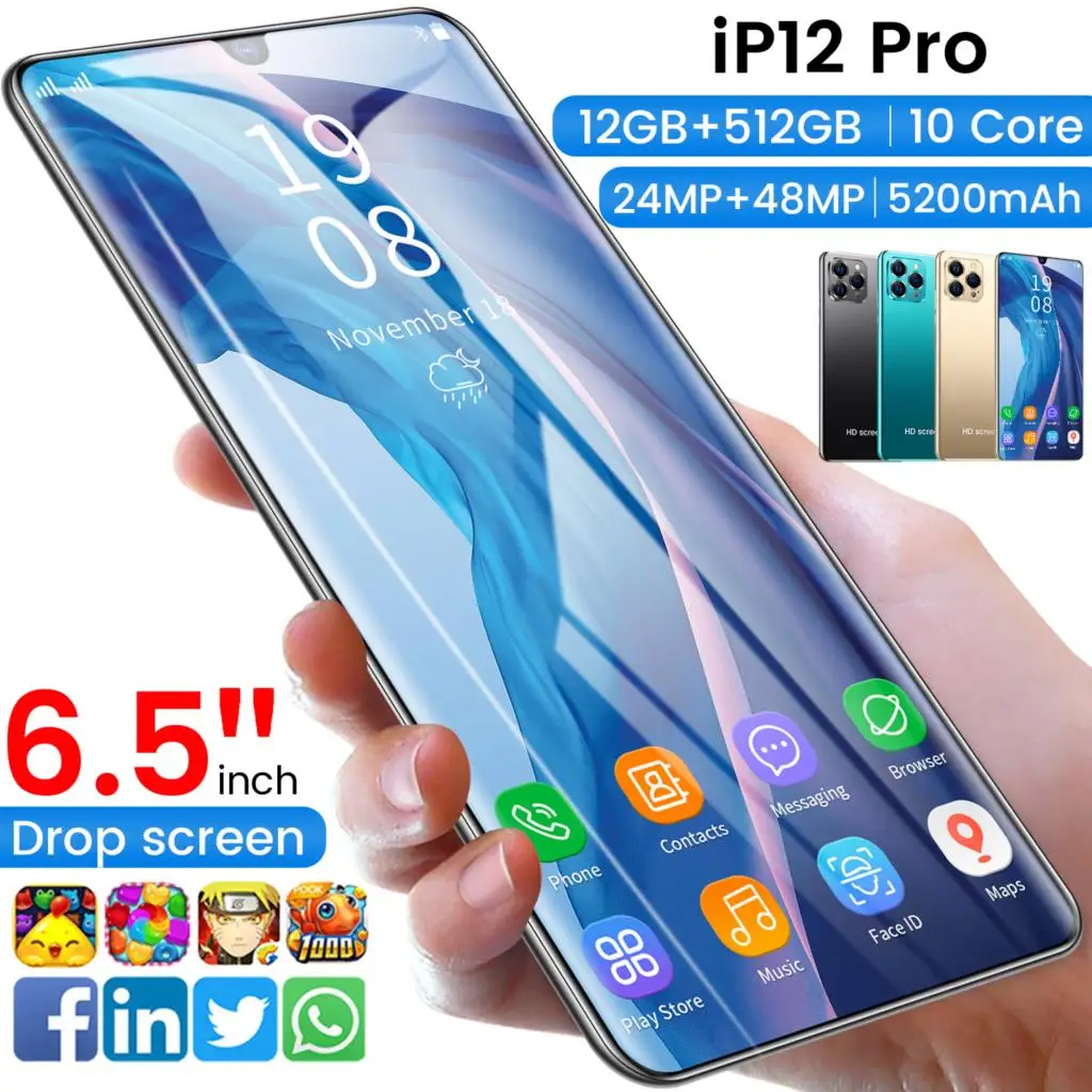 global ip12 pro 6 5 inch 14003200 dual sim 5200mah 10 core smartphone mt6799 12gb512gb 24mp48mp mobile phone android 10 0 free global shipping