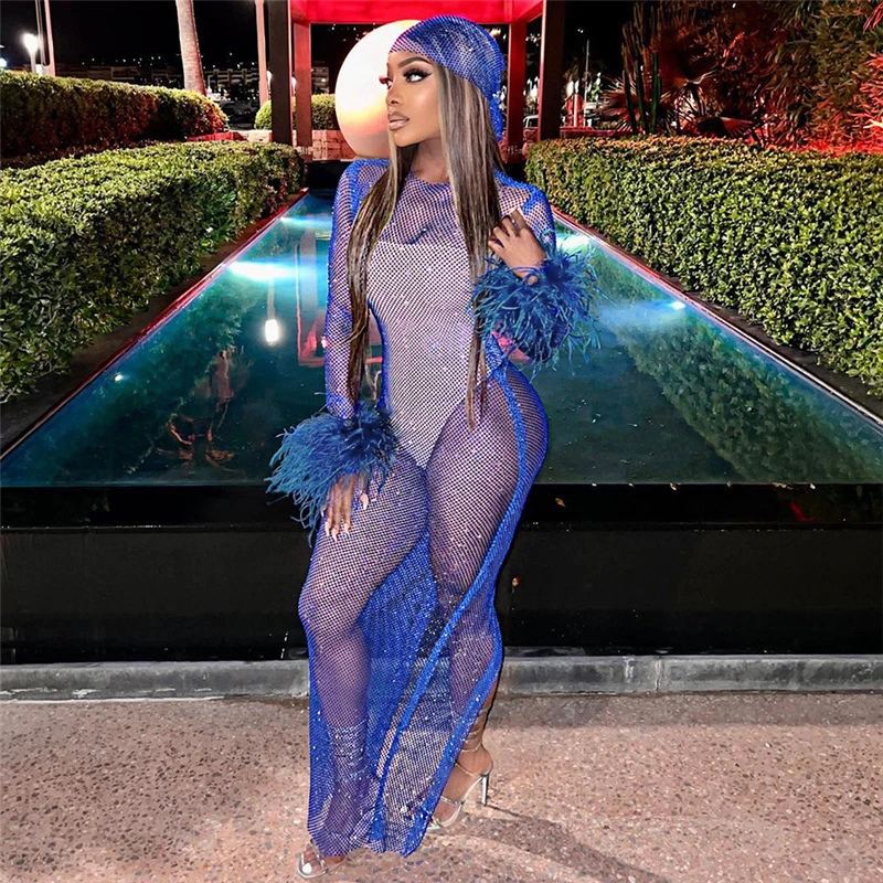 

Summer Dress For Women Cover Up Female Beach Swimsuit And Bikini Neck Fur Long Sleeve Sexy Slit Skirt Street Slim Solid Spandex