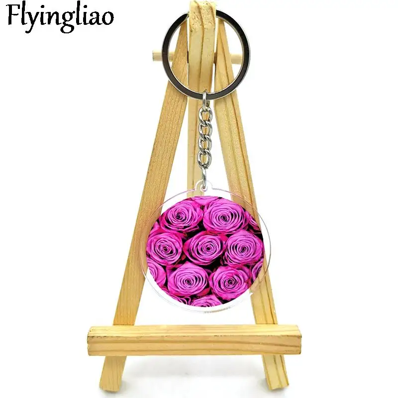 

Pink Rose Double sided transparent acrylic animation cartoon key chain creative mobile phone peripheral acrylic key ring