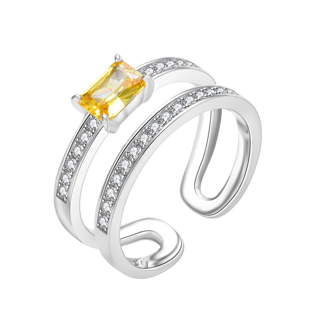 

PANQDIY High Quqliy S925 Sterling Silver Double Layer Geometric Gem Ring For Women Adjustable Opening Wedding Diamond Ring