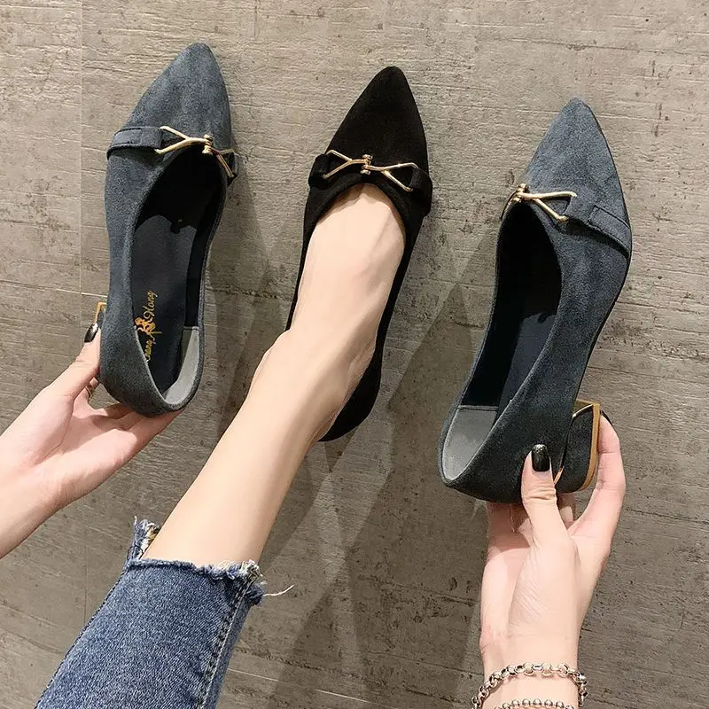 

Women's Summer Footwear Low Heel Elegant Shoes for Woman 2023 Pointed Toe Black Square Heels Y2k Beau Today Genuine Mark Dress E