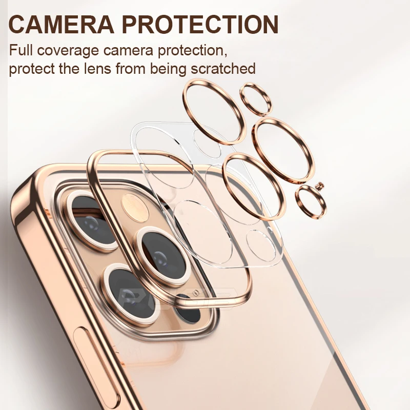 Luxury Plating Transparent Soft Silicone Case for iPhone 14 Plus 13 11 12 Pro Max Mini XR X XS 8 7 Plus Shockproof Clear Cover