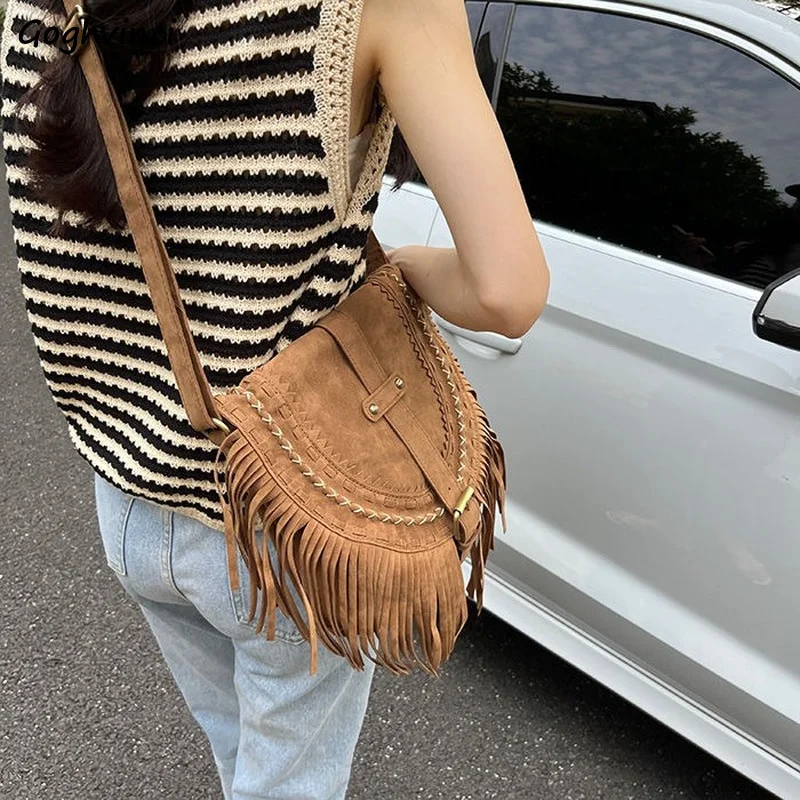 

Vintage Tassels Crossbody Bags Women Design Large Capacity Frosted PU Leather Handbags Shoulder All-match UlzNewng Texture Totes