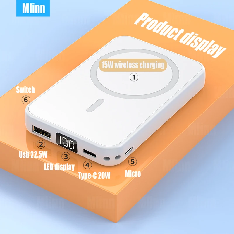 10000mAh Magnetic Wireless Power Bank For MagSafe Powerbank 20W Safe Portable External Spare Battery For MacSafe iPhone 14 13 12