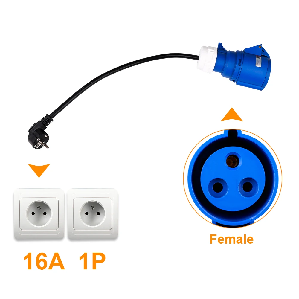 

IPENGEN Зарядное устройство для электромобилей Schuko Plug to CEE Blue Power Женская вилка 3-контактная розетка Адаптер для подключения с портативным зарядным устройством 32A 1 фазы 7 кВт