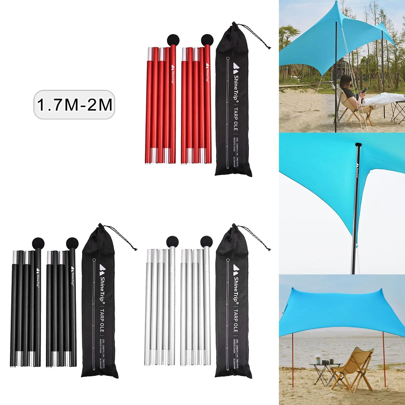 

2Pcs Tarp Poles Aluminum Alloy Support Rods Tarpaulin Tarp W/ Storage Bag