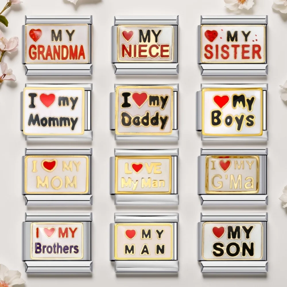 Фото URING Love My Grandma Niece Sister Brothers Модные ювелирные изделия Итальянский шарм-ссылка подходит для изготовления браслетов своими руками из нержавеющей стали 9 мм №1