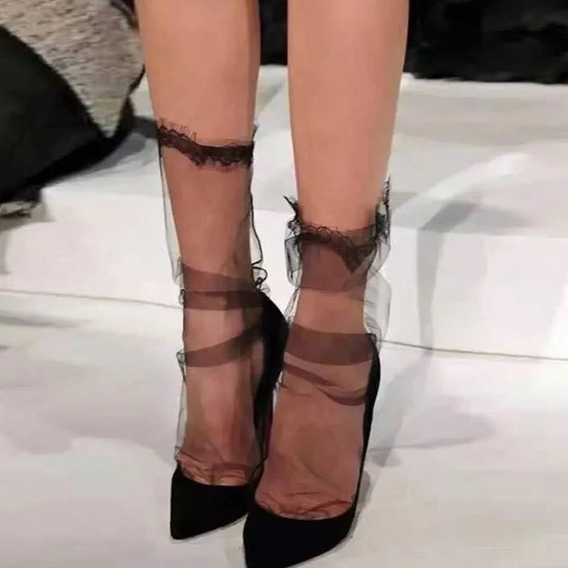 

1Pair Adjustable Sexy Lace Mesh Fishnet Socks Mixed Fiber Transparent Stretch Elasticity Ankle Net Yarn Thin Women Cool Socks