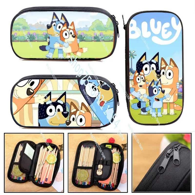 

Blueyes Anime Family Pencil Case Bingo Figure Single Layer Large Capacity Stationery Box Blue Dog Study Stationery Kids Gifts