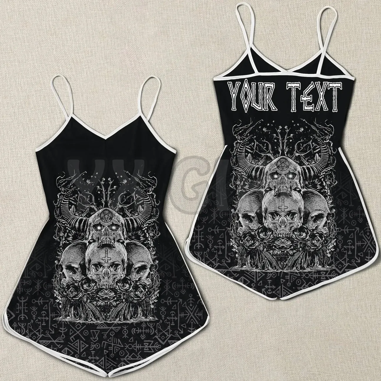 YX GIRL Custom You Name Viking Skull Hornor  3D All Over Printed Rompers Summer Women's Bohemia Clothes