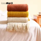 Плед вязаный, s-образный, для дивана, с кисточками, вафельные одеяла