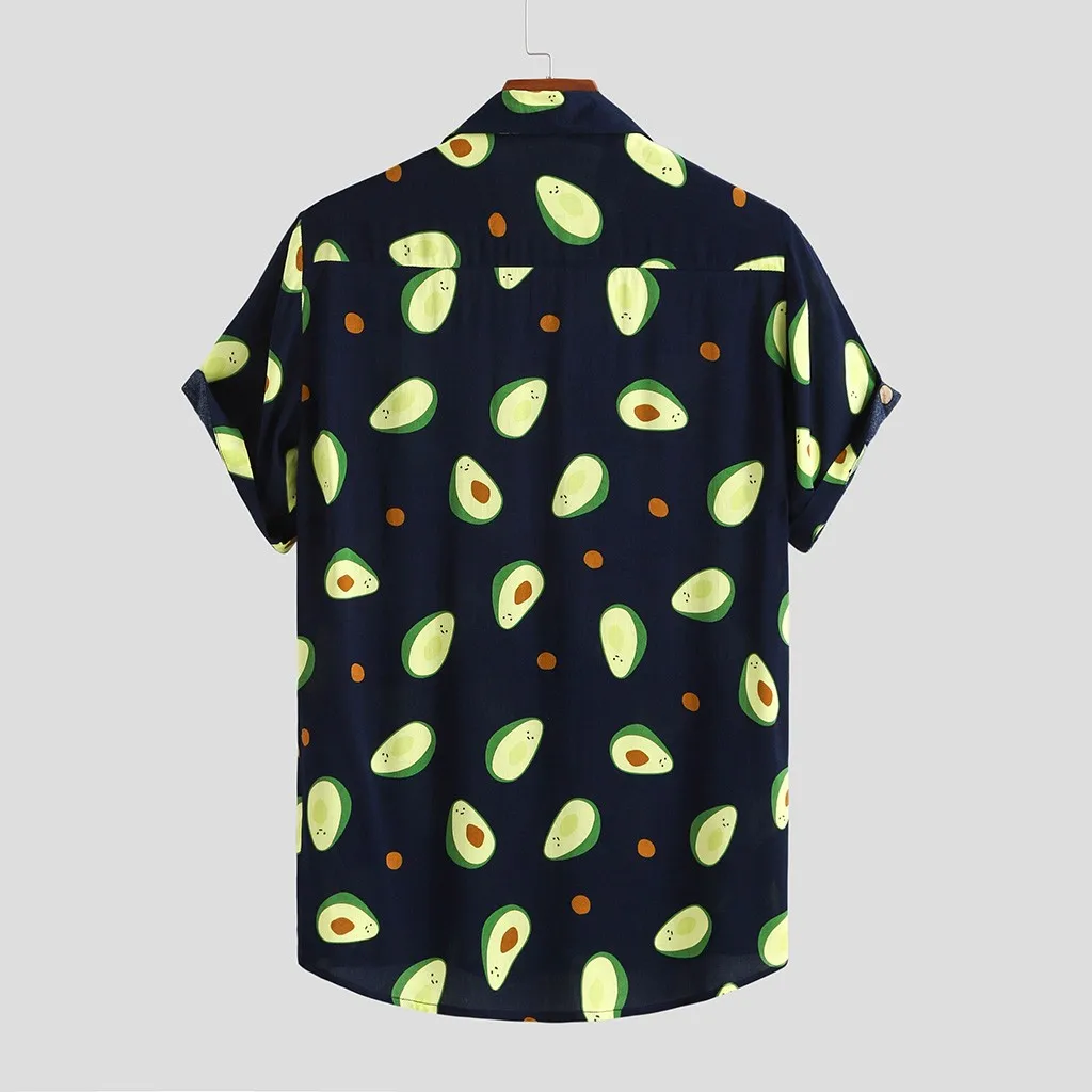 

Women Beach Hawaiian Shirt Avocado Print Turn-down Collar Blouse Short Sleeve Shirt Camisas Hombre Streetwear Beach Camisa