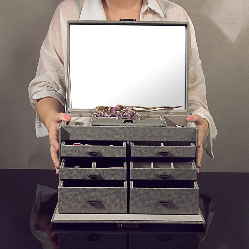 Large Capacity Jewelry Box Storage Organizer Case with Lock Korean Wooden Multi Layer Jewelry Storage Organizer Earrings Box