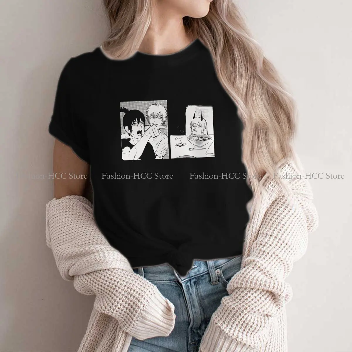 

Aki Yelling At Power Lady Yelling At Cat Meme Round Collar TShirt Chainsaw Man Basic T Shirt Woman's Tops Individuality