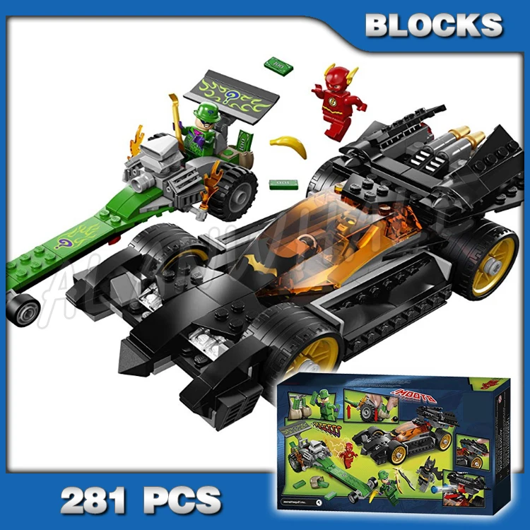 

281pcs Super Fighter The Riddler Chase Batmobile Dragster Flash Gotham 10227 Building Blocks Boy Compatible With Model