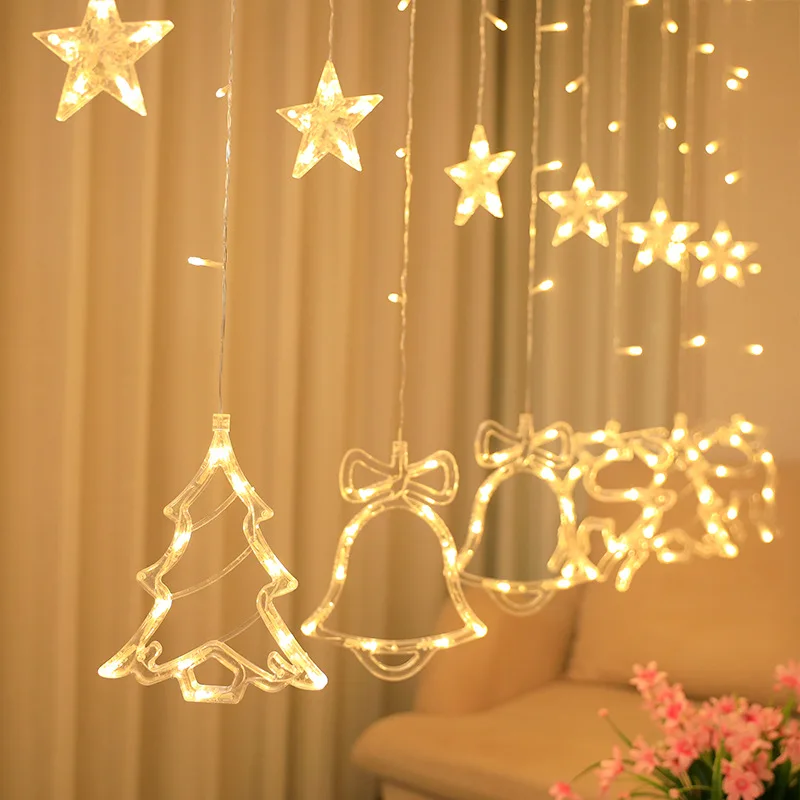 

Christmas Lights Indoor Tree Elk Bell Fairy Lights Garland Navidad Curtain Decor Holiday Decoration for Home Outdoor Lights Noel