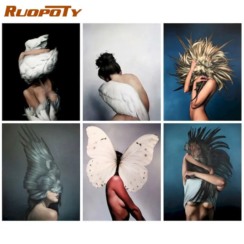 

RUOPOTY акриловая краска для рисования по номерам Diy Поделки Рисование по номерам перо и девушка краска для рисования персонализированный пода...