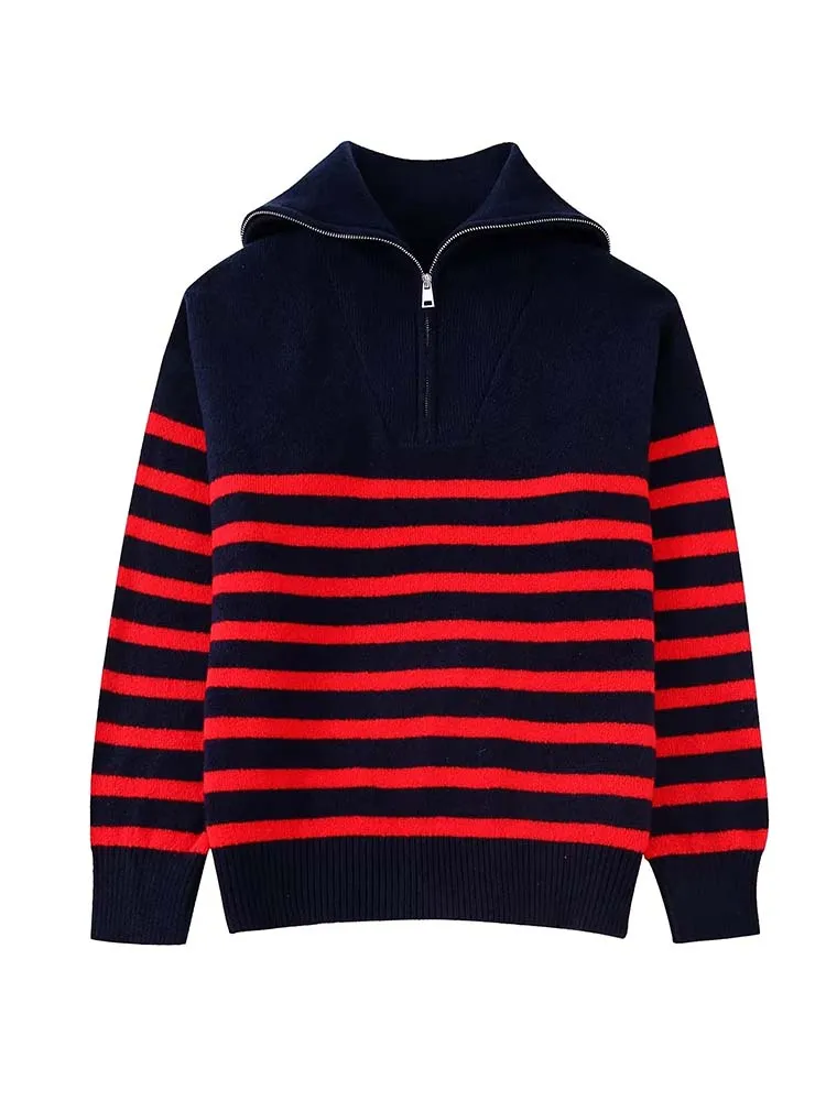 

Женский свитер KLKXMYT TRAF, новинка 2022, Модный женский винтажный пуловер с длинным рукавом на молнии, шикарные топы