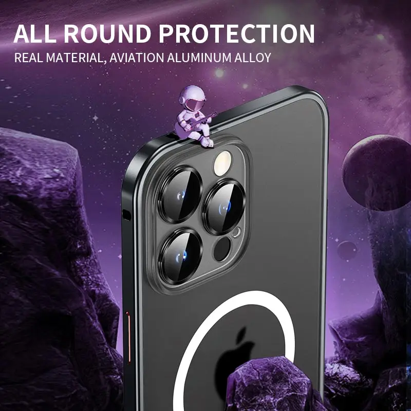 Luxury Metal Frame Matte Case for IPhone 14 13 12 Pro Max 14 Plus For Magsafe Cover Wireless Charging Aluminum Magnet Phone Case