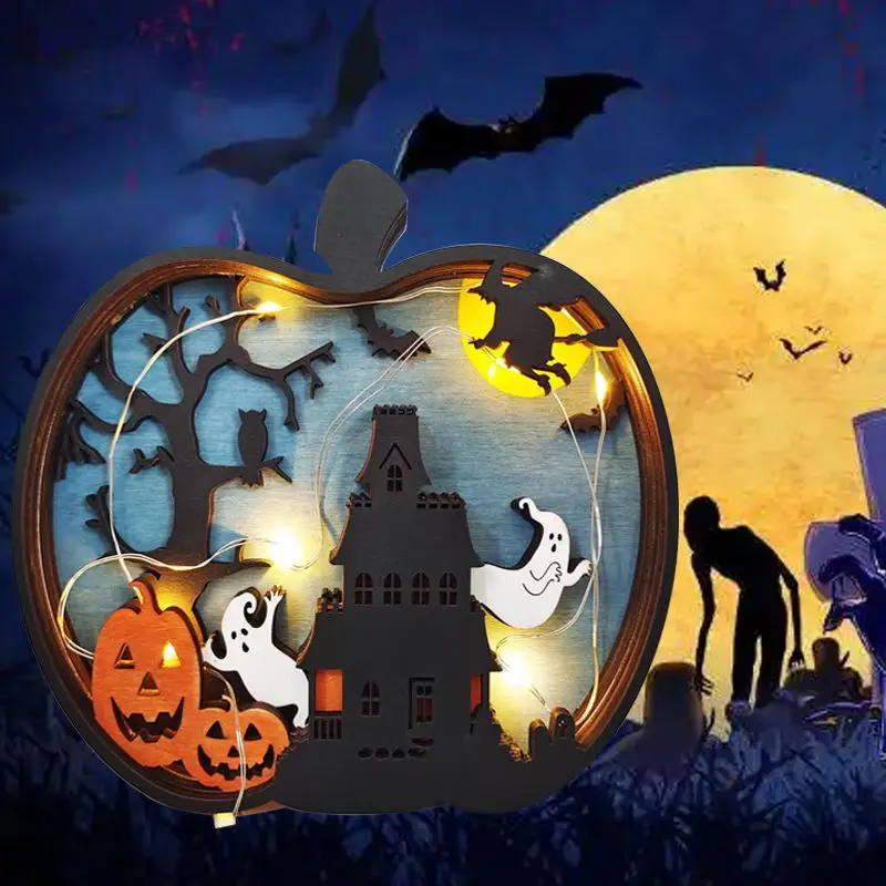 

Новинка, деревянное украшение на Хэллоуин, маленькая тыква светильник кой, милая миниатюрная сцена для ребенка, подарок на праздник, аксесс...