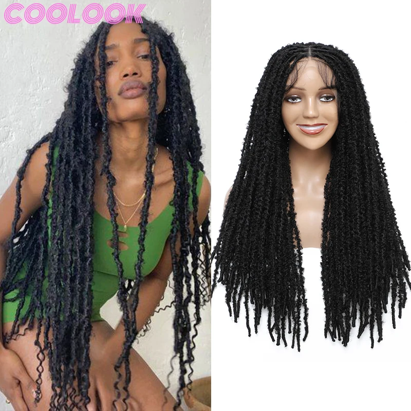 

26''long Faux Locs Lace Frontal Wig with Baby Hair Natural Black Dreadlocks Lace Wigs for African Women Synthetic Lace Front Wig