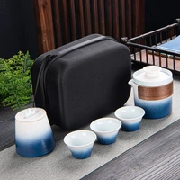 white porcelain travel tea set retro kung fu ceramic gradient snowflake glaze tea cup with carrying case exquisite holiday gif