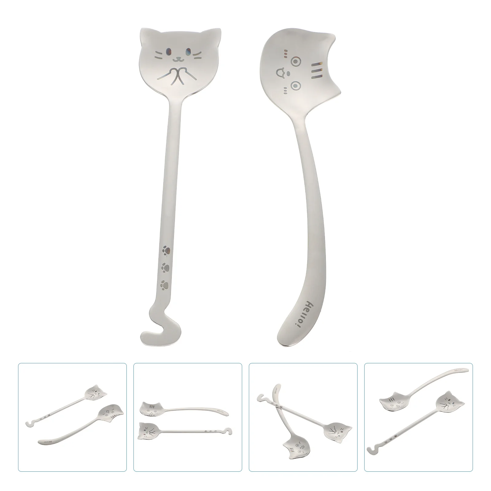 

2pcs Coffee Spoons Stainless Steel Spoons Delicate Dessert Scoops )