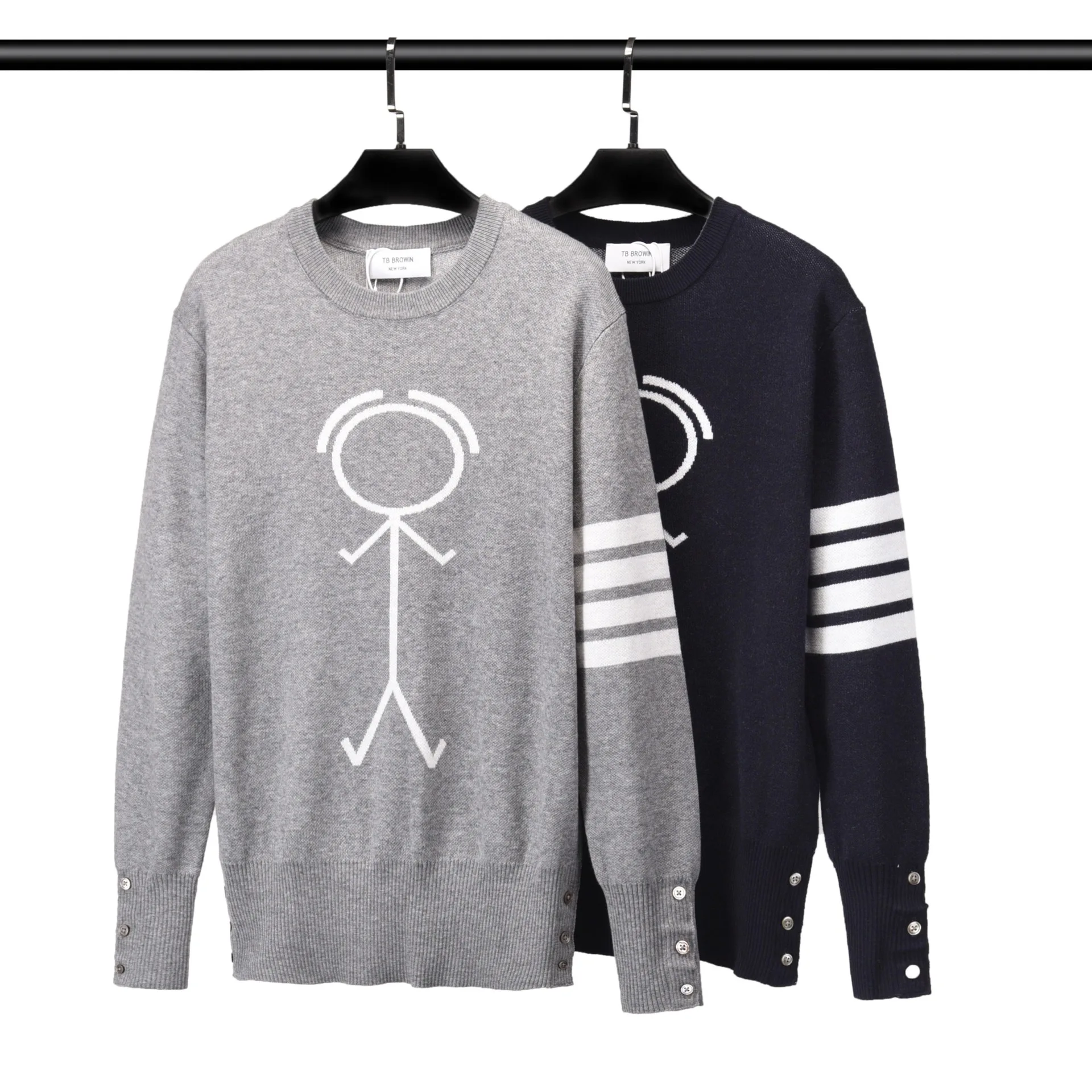 

2022 Men Knitted Top Casual Sweater Wool O-Neck High Quality Clothing Striped New Korean Design Women Top Couple Waar