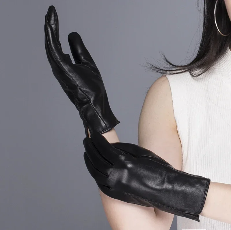 GOURS зимние перчатки из натуральной кожи для женщин черные овчины с сенсорным