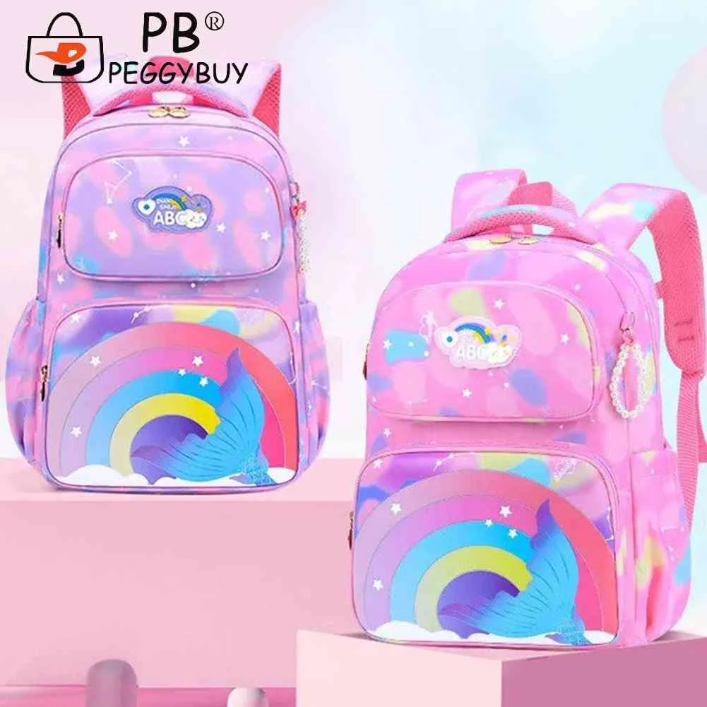

Cute Cartoon Children Shoulder Backpack Printing Fishtail Gradient Book Pack Large Capacity Adjustable Strap for Primary School