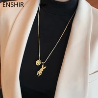 enshir 316l stainless steel smileing bunny long sweater necklace classic ladies necklace festive party accessories jewelry gift