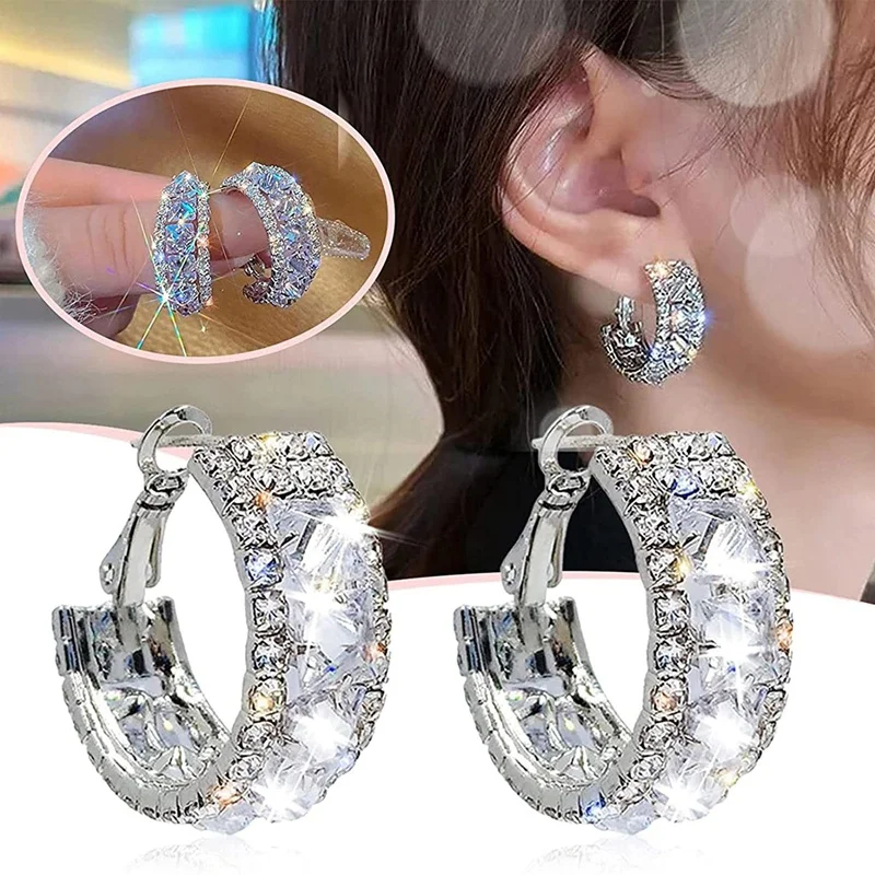 

Fashion Jewelry for Women Sparkling Super Flash Full Round Stud Earrings for Women Wedding Party Valentines Day Gift Pendientes
