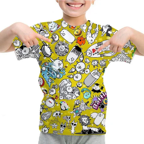 Новая футболка с боевыми котами для детей, мальчиков и девочек, футболка с аниме, футболки с героями мультфильмов, 3d топы, летняя детская футболка, повседневная уличная одежда